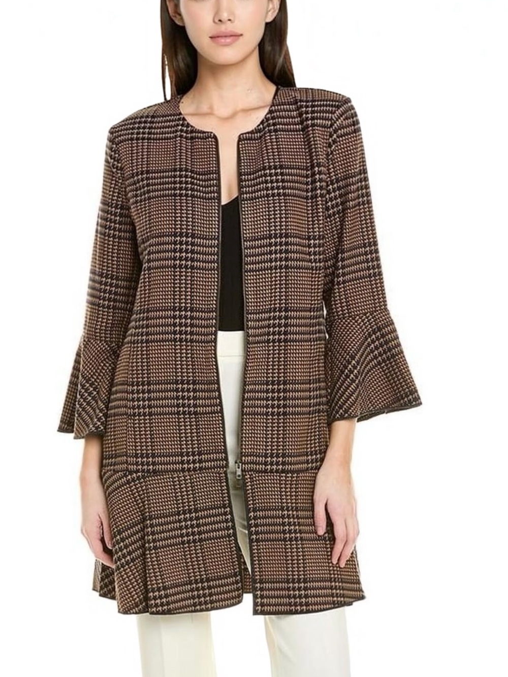 CAbi Brown Plaid Jacket with Flared Sleeves